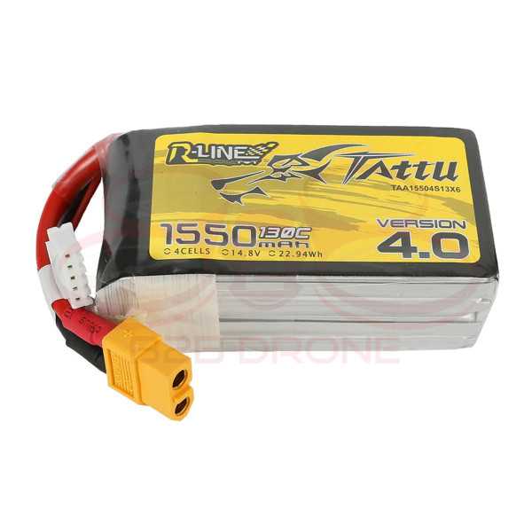 Tattu R-Line 1550mAh V4.0 130C 14.8V 4S1P Lipo Battery Pack - Plug T60
