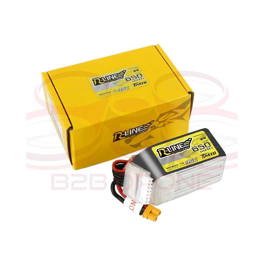 Tattu R-Line 650mAh 95C 22.2V 6S1P Lipo Battery Pack - Plug XT30U-F