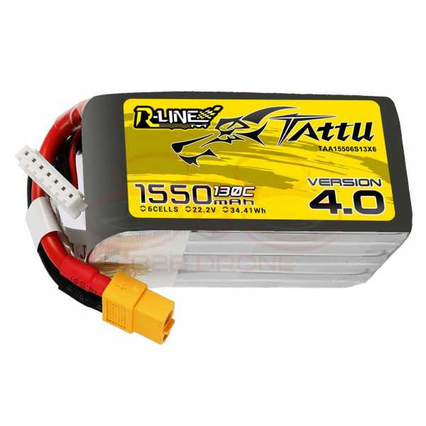Tattu R-Line 1550mAh V4.0 130C 22.2V 6S1P Lipo Battery Pack - Plug T60