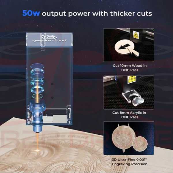 Gweike Cloud CO2 (50W) Laser Cutter & Engraver - Versione Basic II