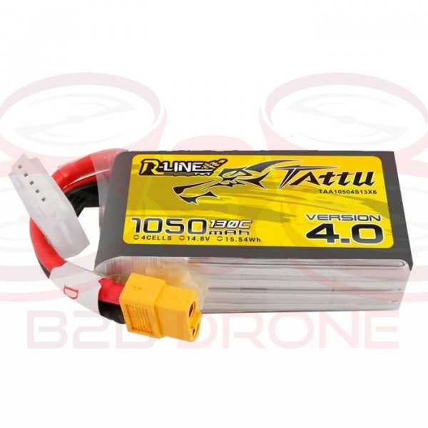 Tattu R-Line V 4.0 1050mAh 14.8V 130C 4S1P Lipo Battery Pack - PlugXT60