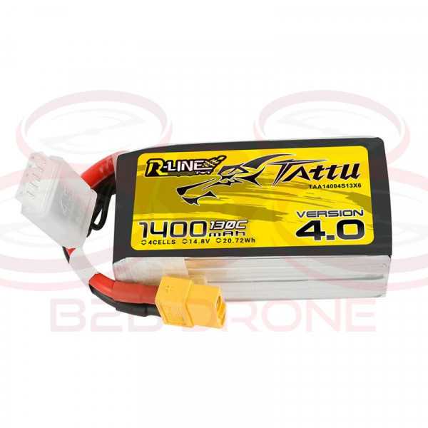 Tattu R-Line V 4.0 1400mAh 14.8V 130C 4S1P Lipo Battery Pack - PlugXT60