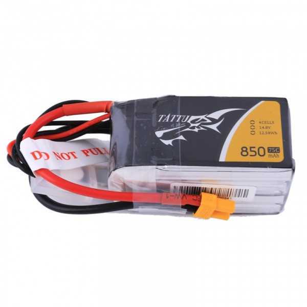 Tattu 850mAh 14.8V 75C 4S1P Lipo Battery Pack - Plug XT30