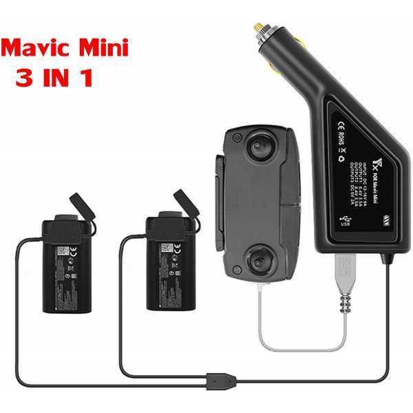 USB + 2 x Uscita di Ricarica STARTRC Mavic Mini 2 Caricabatteria per Auto,Intelligente 3 in 1 Rapido Multi-Caricatore Accessori per DJI Mavic Mini 2 Drone