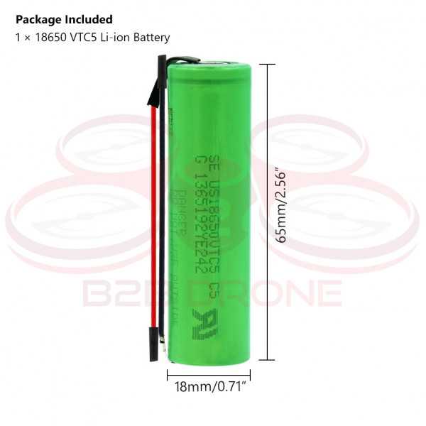 Batteria VTC5 18650 - 2600mAh - 3.7 Volt ad Alto Drenaggio - Li-Ion
