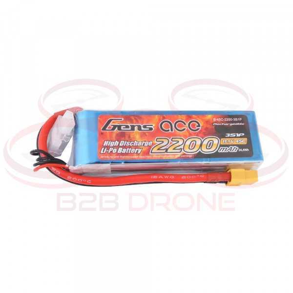 Gens ace 2200mAh 11.1V 45C 3S1P Lipo Battery Pack - Plug XT60
