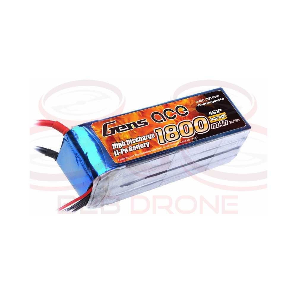 Gens ace 1800mAh 14.38 40C 4S1P Lipo Battery Pack - T Plug